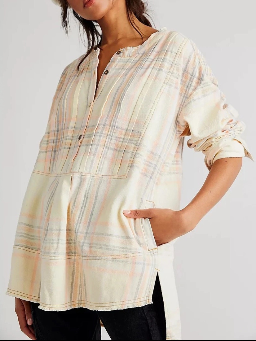 Free People We The Free Plaid Peplum Tunic Top Boho Oversized Xs
